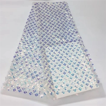 

Tollola 2019 Latest African Net Lace Fabric, High Quality 3d Nigerian Wedding Lace Fabrics 5Yards Sequins French Tulle lace