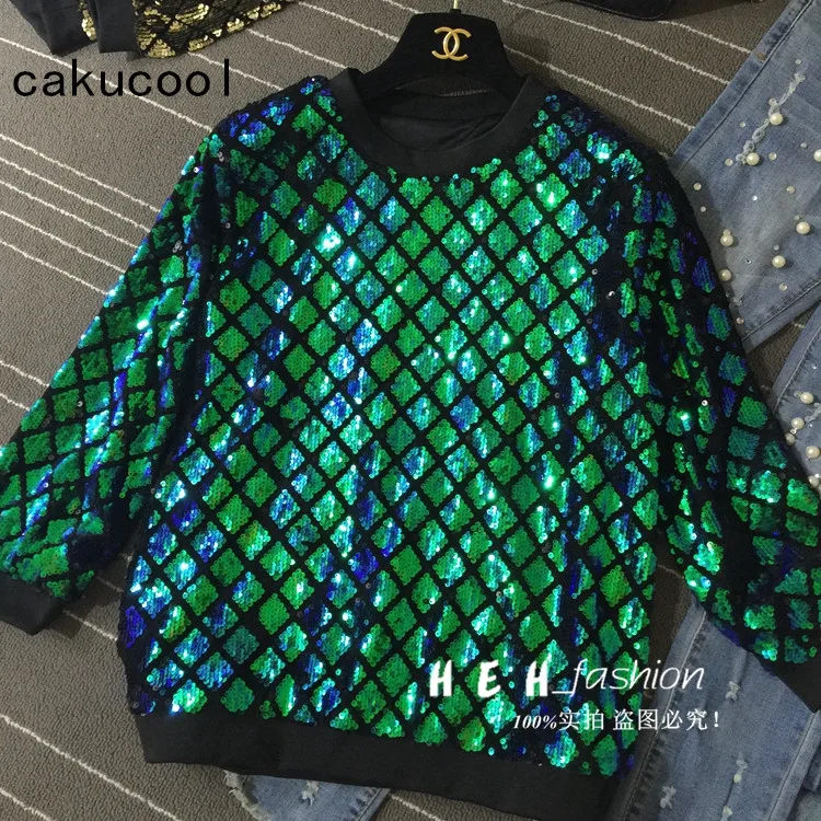 Женский пуловер с блестками Cakucool Черный Повседневный свободный свитер длинным