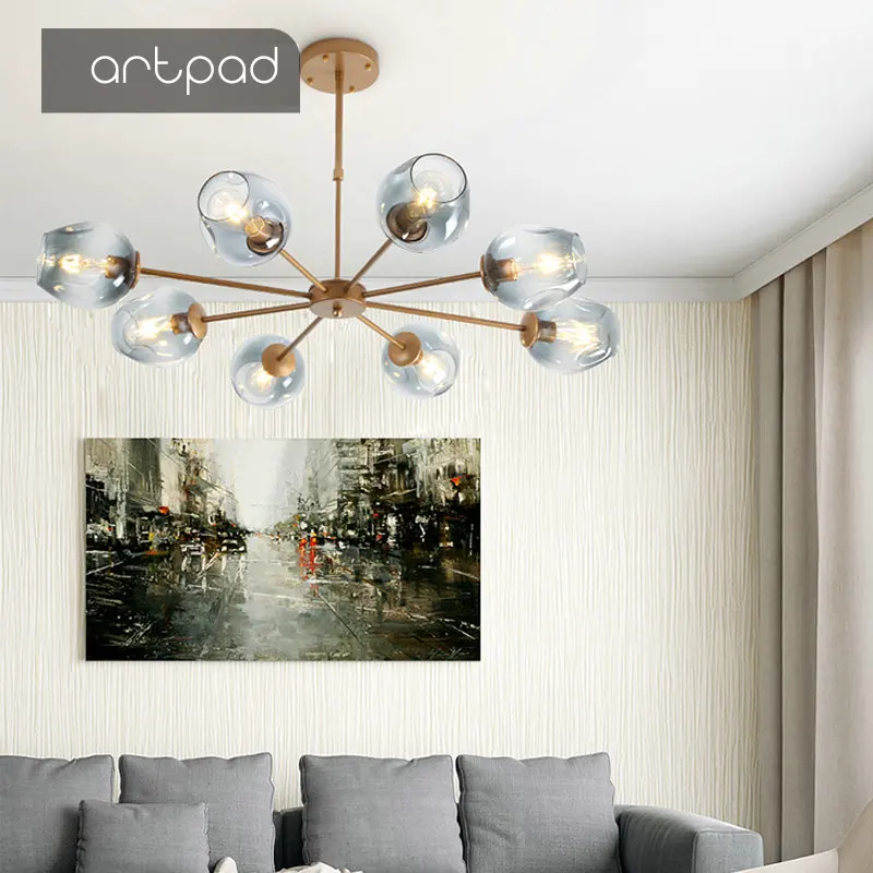 Artpad современная люстра освещение для гостиной стеклянный абажур LED Золотой