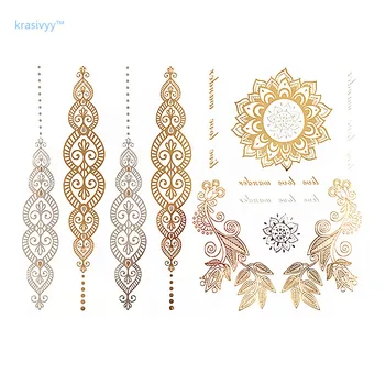

Gold Metallic DIY Flash Tattoos Temporary Tattoos Golden Mandala flower Tattoo Wholesale for girl New fashion summer style