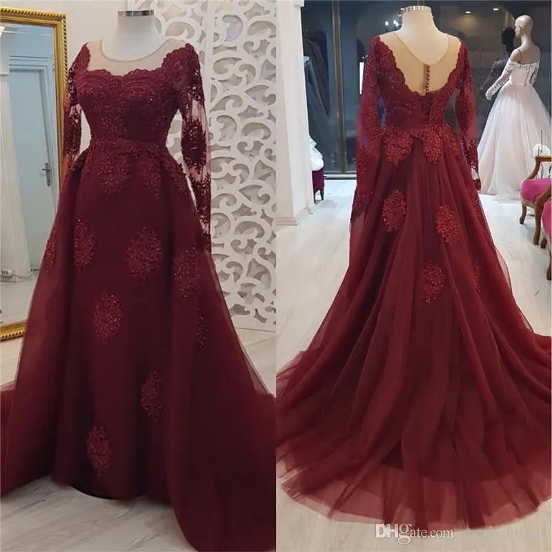 

Sexy Burgundy Long Sleeves Mother of the Bride Dresses 2019 Plus Size vestido de madrinha Vintage Lace Formal Evening Prom Gowns