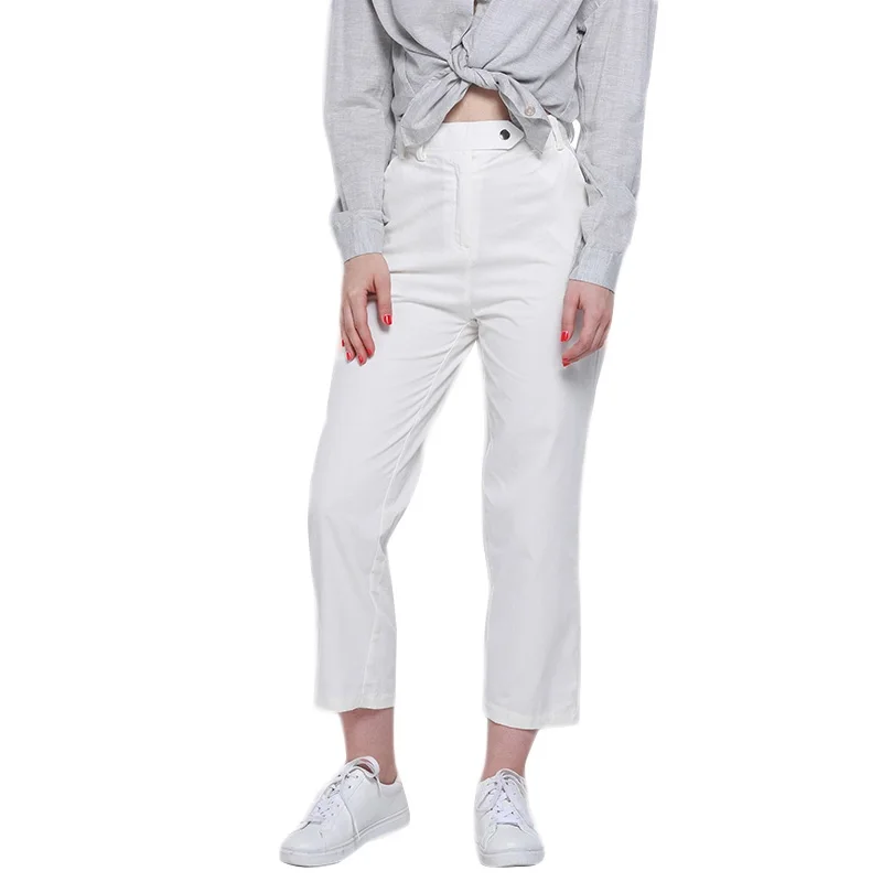 2018 New Summer Women Casual White Pants Ankle Length Simple OL Style