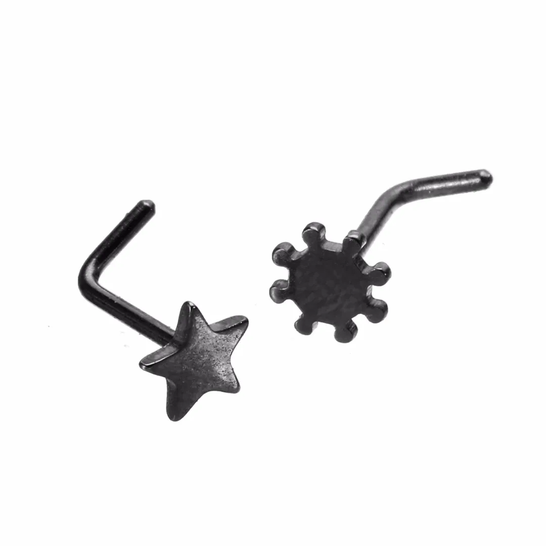 Fashion Nose Studs Nose Rings Stainless Steel L Shape Heart Moon Star Nose Ring Stud Women's Piercing Jewelry 8pcs/set