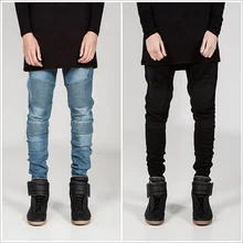 Personality patchwork locomotive jeans motorcycle jeans men cotton pencil men jeans fashion street style skinny jeans