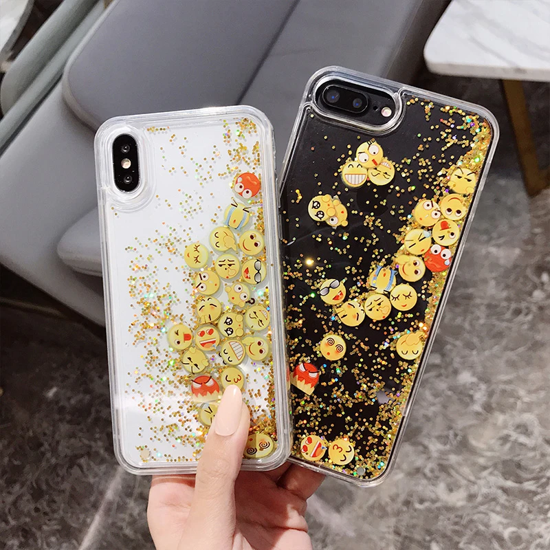 

Quicksand Capinha For iPhone X 7 8 Plus 6 6s Dynamic Liquid Emoji Case For iPhone X XR XS Max Hard PC Back Cover Free Shipping