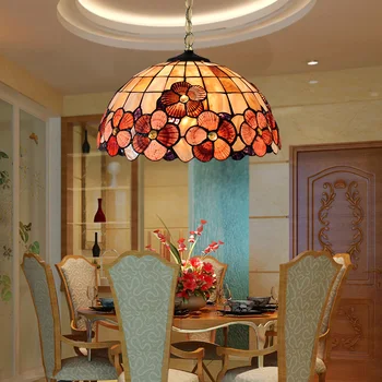 

European style Tiffany garden Mediterranean shell pendant light bedroom restaurant entrance porch hanging light