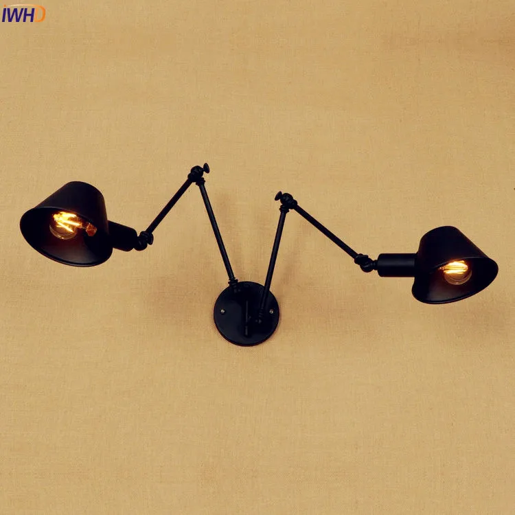 

IWHD 2 Heads Antique Retro LED Wall Lights For Home Bedroom Swing Long Wall Lamp Vintage Loft Lampara Pared Industrial Sconce