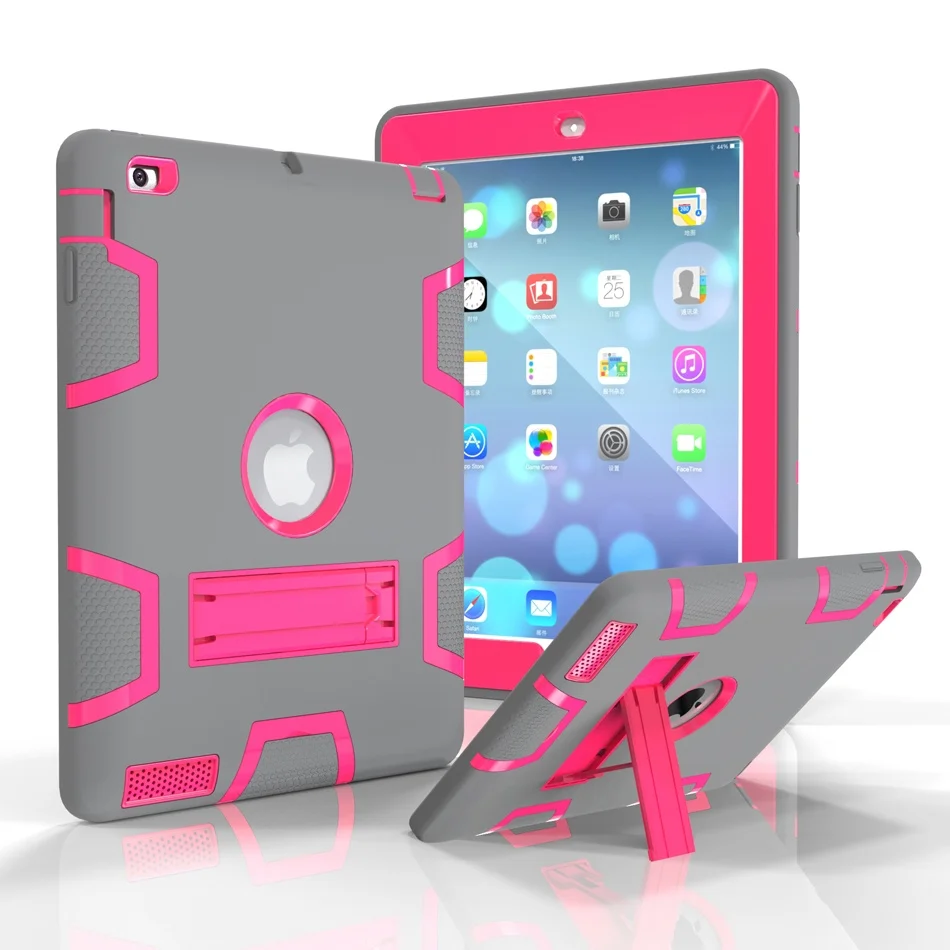 Shockproof Dual Color Hidden Bracket Back Cover Case for Apple iPad Air 9.7&quot Three Layer Silicone &amp PC Armor | Компьютеры и