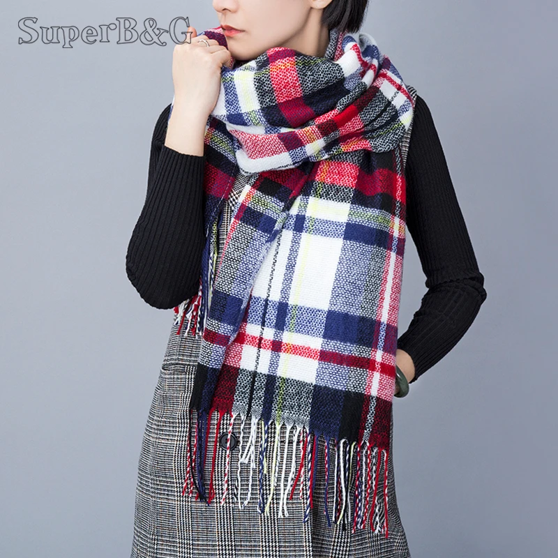 

SuperB&G Fashion Winter Scarf For Women Scarf Cashmere Warm Plaid Pashmina Scarf Luxury Brand Blanket Wrap Female Scarves Shawls