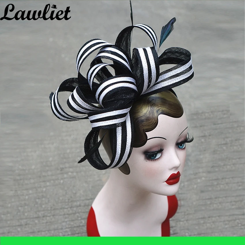 Koop Nieuwe Collectie Fascinators Hoeden Sinamay Veer Netting Hoeden voor Womens Kentucky Derby Wedding Event Cocktail Hoofdband 1pcs