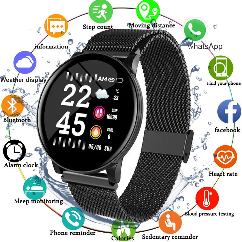 Умные часы для мужчин и женщин с сенсорным экраном, кровяное давление, сердечный ритм, женские водонепроницаемые часы, спортивные часы для Android IOS Xiaomi