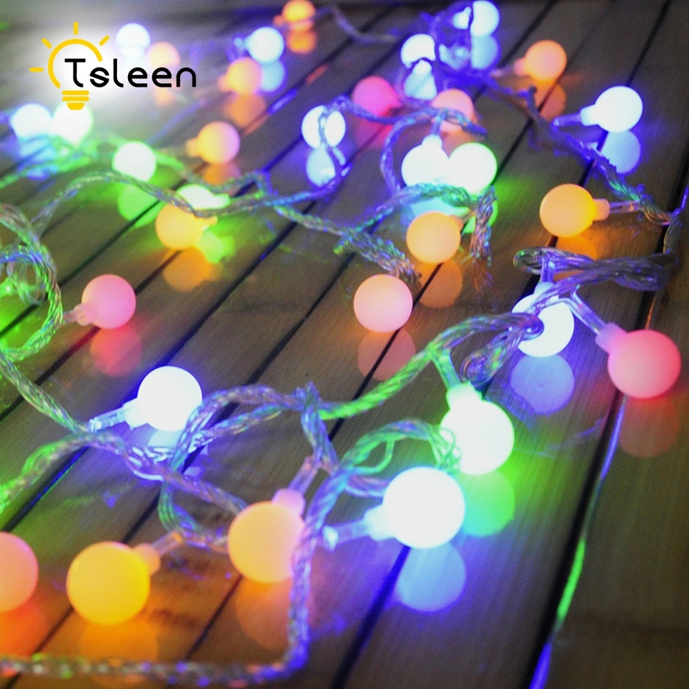 

TSLEEN Ball LED String Lights Waterproof 5M 10M LED Rope Christmas Garlands Holiday Light Wedding Lantern Lighting 110V 220V