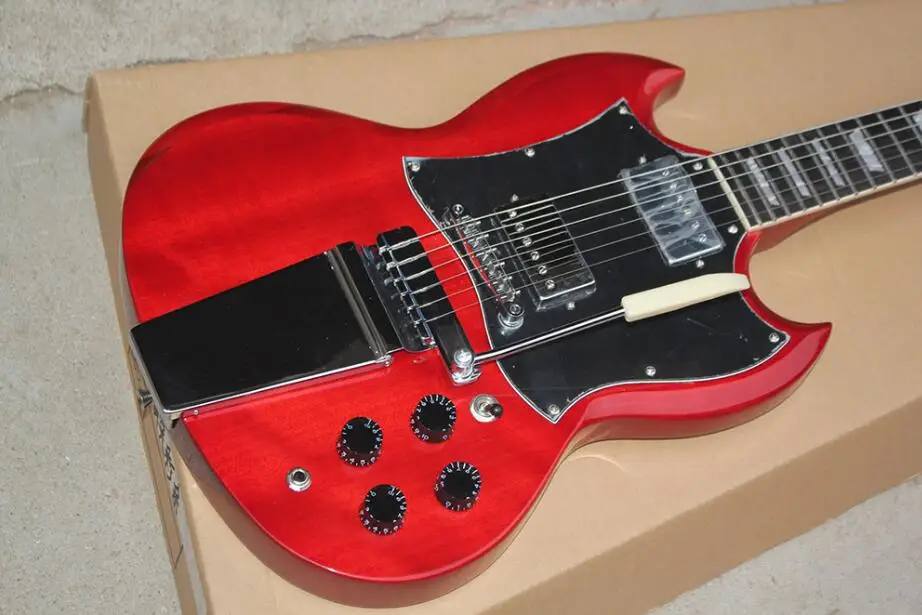 

Red color Electric Guitar with Mirror Pickguard,2 Pickups,Frets Binding,Chrome Hardwares,Tremolo System free shipping