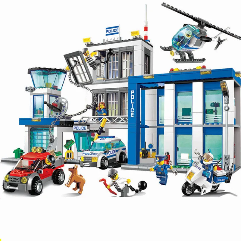 

City Police blocks Station Motorbike Helicopter Model Bela 10424 Building Bricks Kits Compatible with City toys