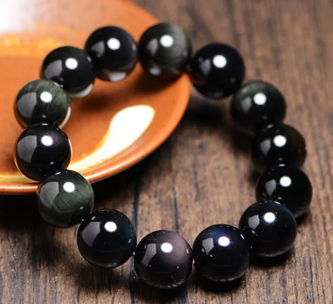 

Best selling 12MM natural Rainbow eyes obsidian men and women Beaded Bracelet Jewelry