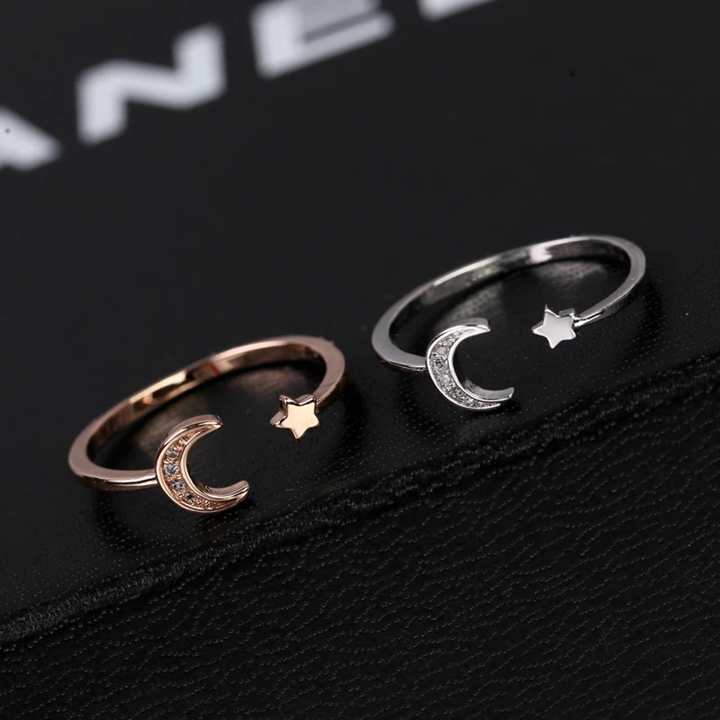 MIGGA розовое золото цвет мини Звезда Милая луна Открытое кольцо для женщин