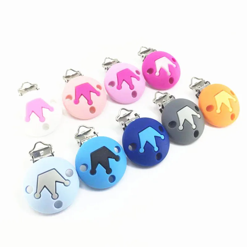 

10 PCS Newest Round Crown Shaped Pacifier Clip Silicone Baby Teething Accessories Clip Non-toxic Nipple Clasps DIY Bead Tool