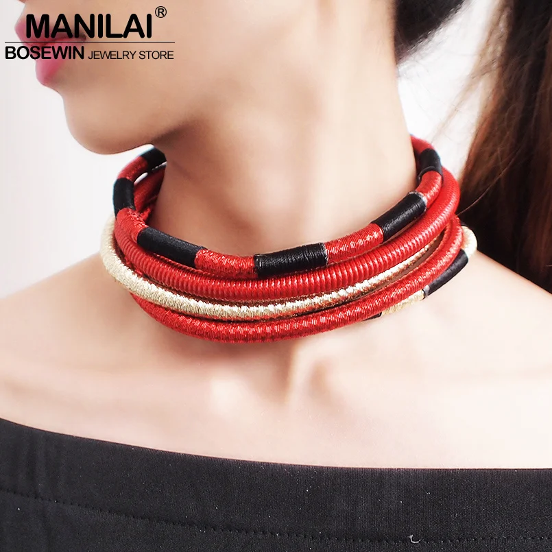 

MANILAI Indian Multilayer Choker Necklaces Women Bib Collar Statement Necklace Rope Magnetism Button Boho Jewelry Collier 2019