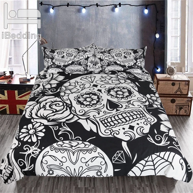 Gothic skull roses Printed 3D Comforter Bedding Set Full Queen King