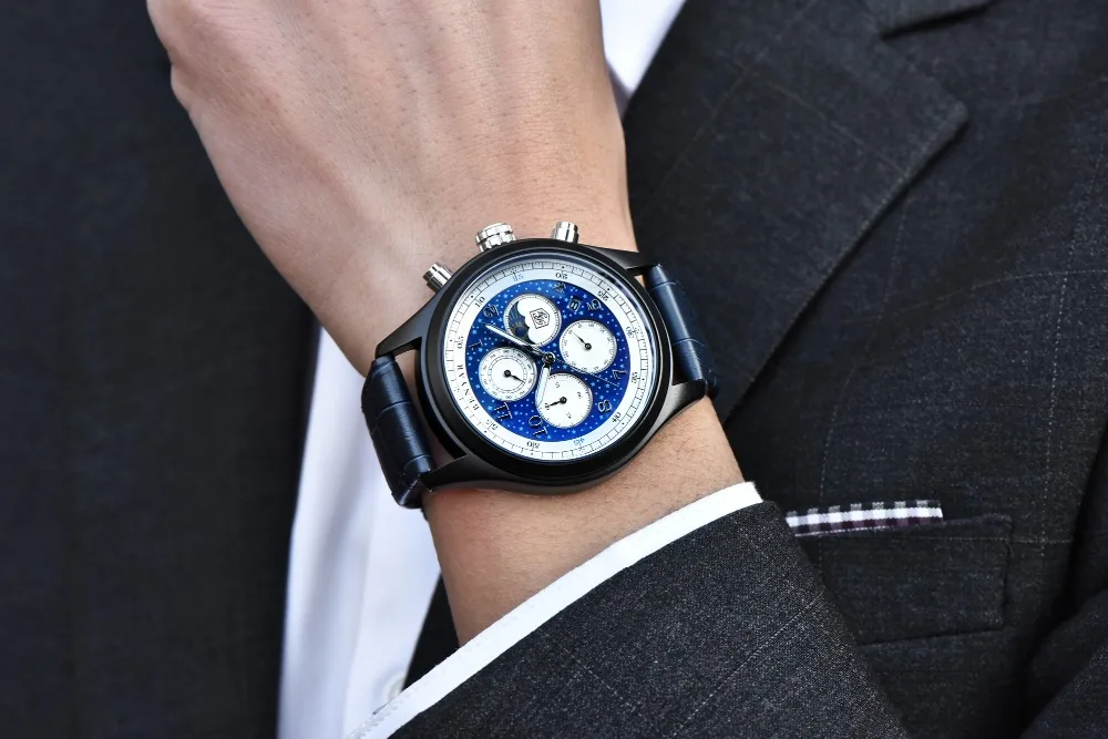 BENYAR Лидирующий бренд Роскошные мужские часы водонепроницаемые Moon Phase Дата кварцевые часы мужские кожаные спортивные наручные часы мужские водонепроницаемые часы