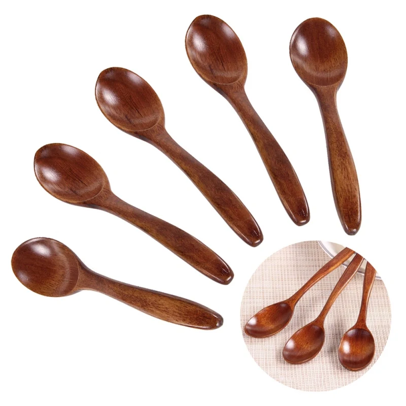 High quality 5PCS environmental and low-carbon Wooden Spoon Bamboo Kitchen Cooking Utensil Tool Soup Teaspoon Catering photo