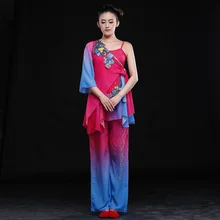 Настоящий Древний китайский костюм классический китайский танец костюмы Yangko женский барабанный вентилятор национальная сценическая одежда