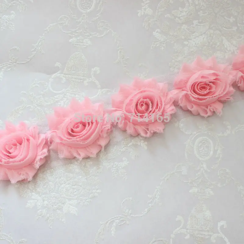 1 Yard Pink Chiffon Flower Shabby flower Trim rose flower trim for hai