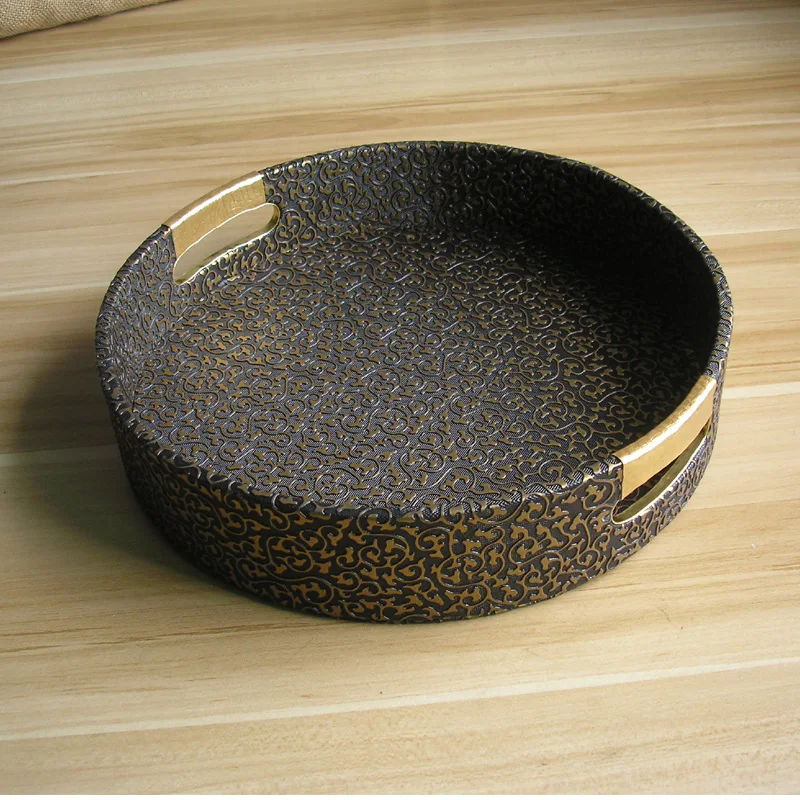 

Home 29cm Wooden PU leather Tray Home Daily Tea Fruits Sundry Snacks Storage Tray EU Wood Service Tea Tray Hotel Supplies 296