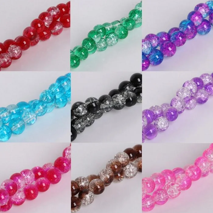 Hight Quality 50Pcs 8mm Two Tone Color Round Glass Crackle Beads Loose Spacer Bead For Jewelry