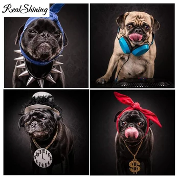 

Full Round Drill 5D DIY Diamond Painting" Animal Black French Pug" Embroidery Cross Stitch dog Rhinestone Mosaic Painting FS4331