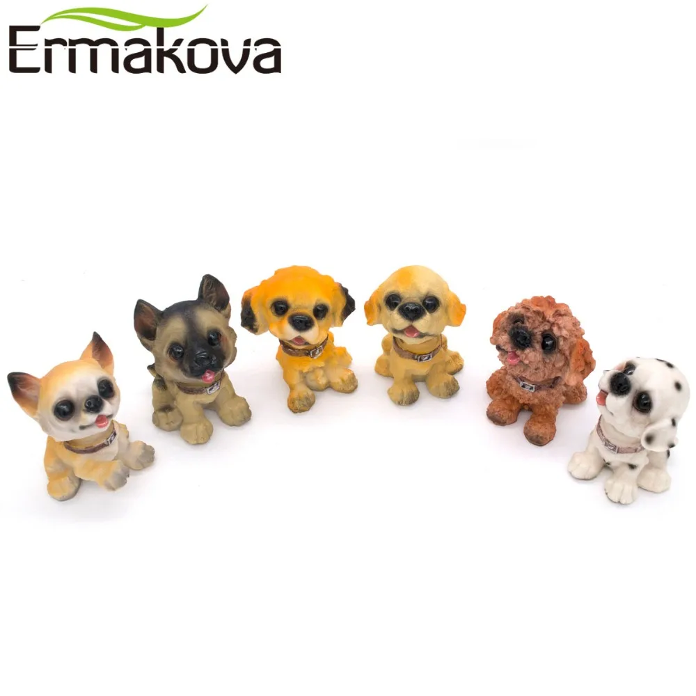 

ERMAKOVA 6 Pcs/Set Resin Dog Bobbleheads Statue Puppy Nodding Doll Shaking Dog Bobble Nodder Bubble Head Desktop Car Decoration