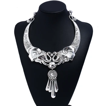 

LiuXSP Vintage Elephant Necklace Boho Bohemian Necklace Punk Style Necklace Fashion Accessories Ethnic Metal Jewelry