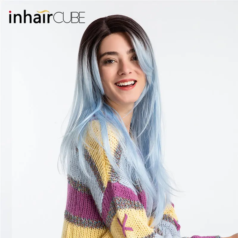 Inhair Cube 26 дюймов Синтетические длинные прямые парики натуральный омбре с
