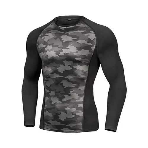 С добавлением шерсти, зимняя рубашка для бега, колготки, компрессионная рубашка, быстросохнущая, для спортзала, фитнеса, с длинными рукавами,, Мужская футболка, Рашгард - Цвет: Army gray