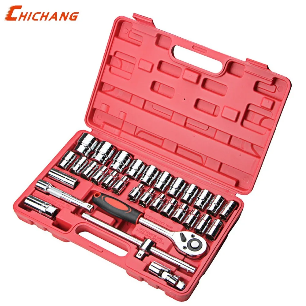

32pcs Tool Set 1/2" Socket Set Ratchet Wrench Set Car Repair Tool Sockets Bits Set Automobile Tools Box Car Tools For Auto