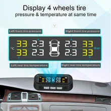 AOSHIKE Car TPMS Solar Charging Tire Pressure Monitoring System Waterproof LCD Display Monitor Type 4 Internal External Sensors