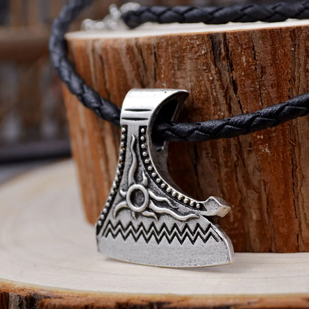

Perun Axe Necklace Viking Axe Son Of The Sun Antique Silver Gold Color Plated Rope Chain Adjustable Personality Jewelry