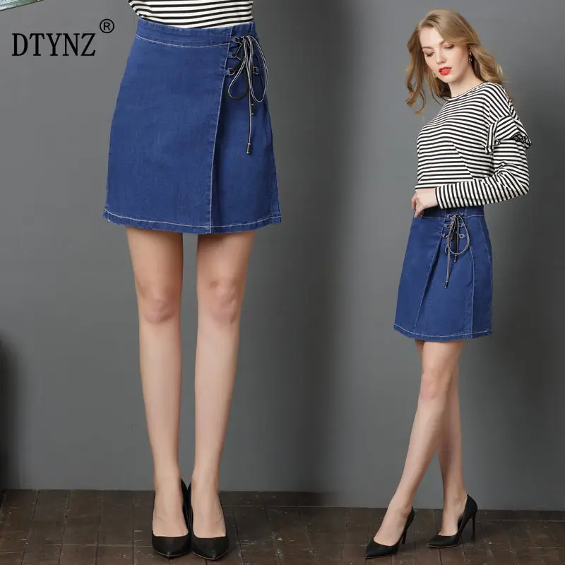 DTYNZ юбка 2019new на шнуровке женская джинсовая Лето Большой размер высокая талия