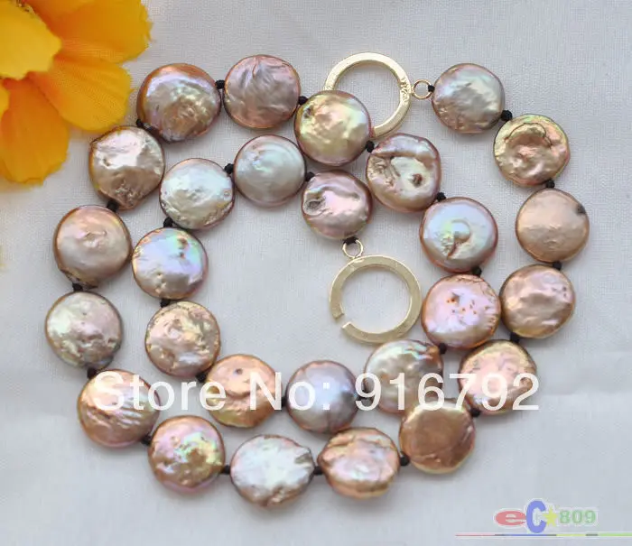 

free shipping >>>>>P3770 17" 14mm coffee coin Freshwater cultured pearl necklace
