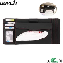 BORUIT, универсальный Кожаный Автомобильный солнцезащитный козырек, держатель ткани, автомобильный солнцезащитный козырек, ручка для карт, CD зажим, сумка, коробка для салфеток, автомобильный Органайзер