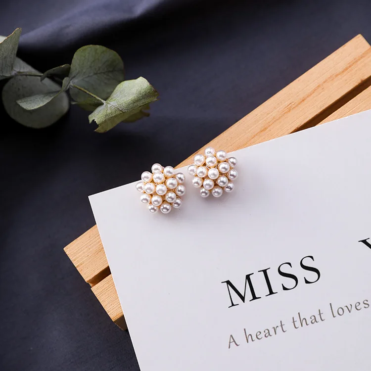 S925 иглы цветок бутон полушарной формы жемчуга Серьги гвоздики для женщин Винтаж маленький шар серьги для свадьбы
