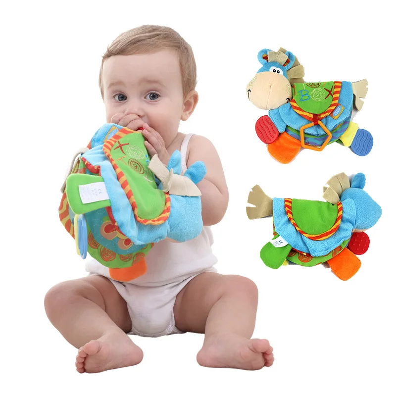

TOP 0-12 Month Baby Rattles Teether Toys Cute Donkey Animal Cloth Book For Toddlers Learning early Education Toys Christmas Gift