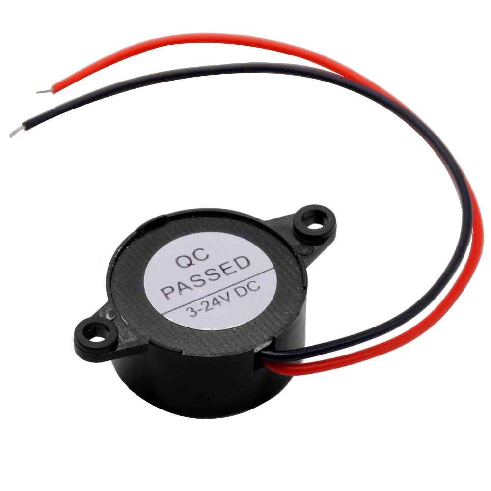 1PC 3-24V Black Nylon Piezo Electronic Buzzer Alarm 23x12MM 95DB Continuous Sound Beeper with Tin Plated Copper Wire
