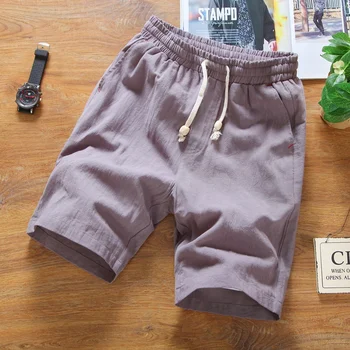 

LILL | Summer Linen Shorts Men Elastic Waist Slim Fit Casual Shorts Breathable Solid Bermuda Plus Size 5XL Linen Short XAA021
