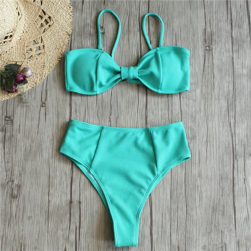 INGAGA Sexy Bikini 2019 High Waist Swimwear Women Solid Strap Swimsuit Padded Bathing Suits New Summer Beach Bikini Mujer