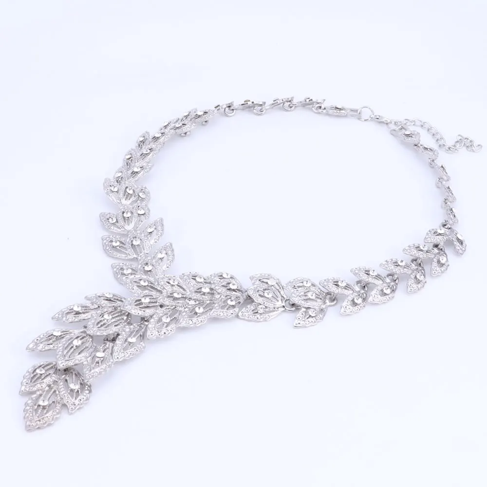 Модная форма листьев кулон ожерелье браслет из серьги Мода Дубай серебряный цвет нигерийские африканские бусины Свадебный комплект ювелирных изделий