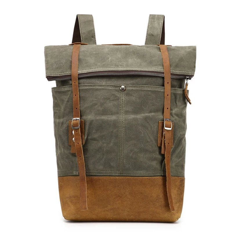 

Retro Oil Wax Canvas Leather Men Backpack 14 inch Laptop Daypacks Male Waterproof Rucksacks Daily Mochilas