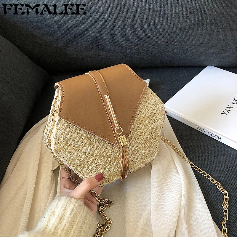 Сумка через плечо FEMALEE женская, летняя, плетеная, из соломенной кожи с кисточками Сумка через плечо FEMALEE женская, летняя, плетеная, из соломенной кожи с кисточками
