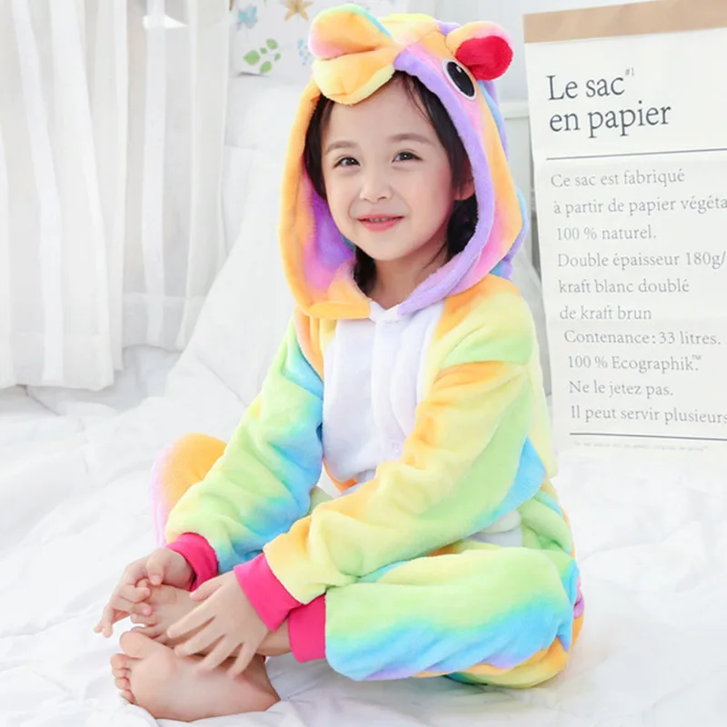 

Children Pajamas Unicorn Stars Winter jumpsuit Cartoon One Piece Sleepwear licorne Coral Fleece Warm pijama de unicornio Inverno