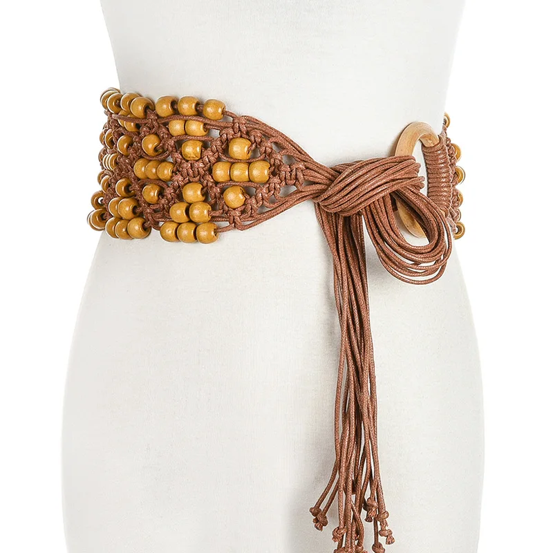 European Ladies Bohemian Knitted Wax String Waist Belt Women Waistband